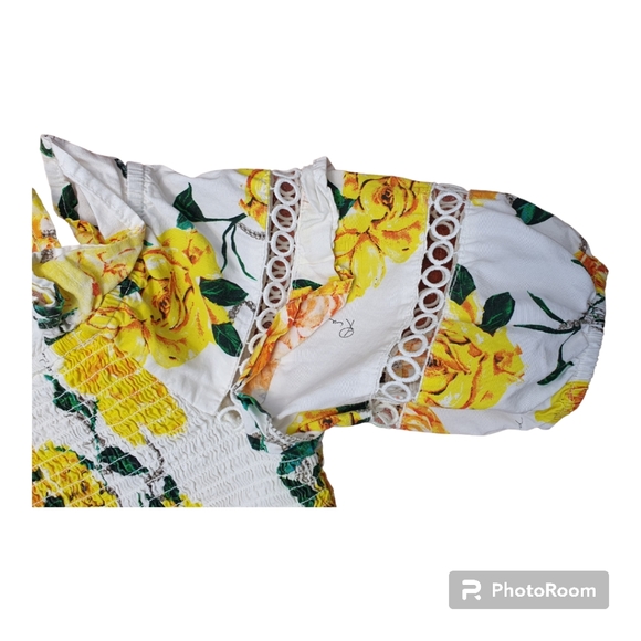 River Island Rose Print Sundress Puff Sleeve Cotton 12yrs 50's Ruched. - Picture 3 of 9